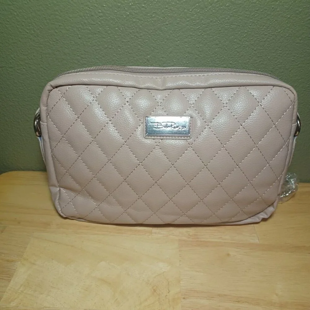 Bella Russo Gray Taupe‎ Quilted Faux Leather Crossbody Bag with Chain Strap NWOT